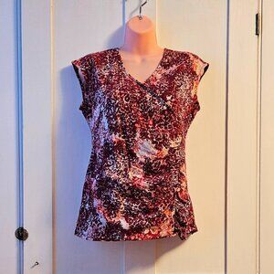 Ann Taylor Short Sleeve Top in Burgundy Print | Women's L | EUC